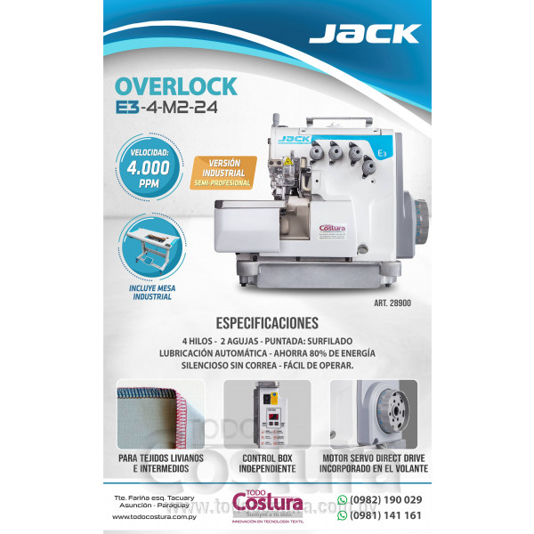 OVERLOCK (4 HILOS) JACK E3-4-M2-24 (MOTOR INCORPORADO)